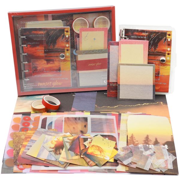 Irayin Vintage Scrapbook Zubehör Set, 154 Stück Bullet Journal Zubehör Set mit A6 Raster Notizbuch, Scrapbook Stickers, Reisebuch Geschenkset, DIY Geschenk für Mädchen Damen (Dämmerung)