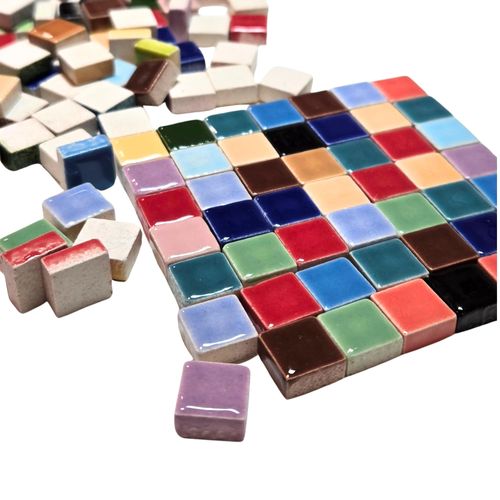 Ceramic Mosaic Tiles for Crafts Bulk, Small Square Porcelain Tiles Embellishment, Gift for Dollhouse Maker, 9.5x9.5mm, 300 pcs