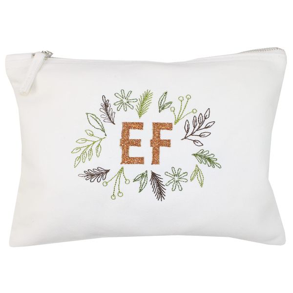 Personalised Sparkly Embroidered Initials Botanical Wash Makeup Accessory Bag