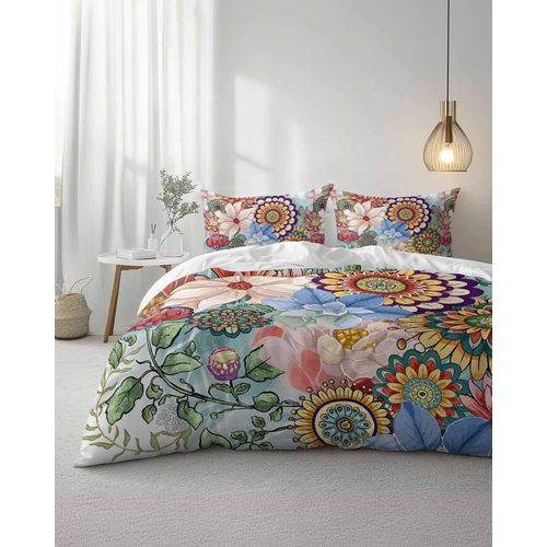 Duvet Cover Set California King Size Bohemian Floral Comforter Sets 3 Pieces, Boho Mandala Flowers Colorful Plant Bedding Set with Zipper Closure and 2 Pillow Cases, Soft Bed Covers Bedroom Decor
