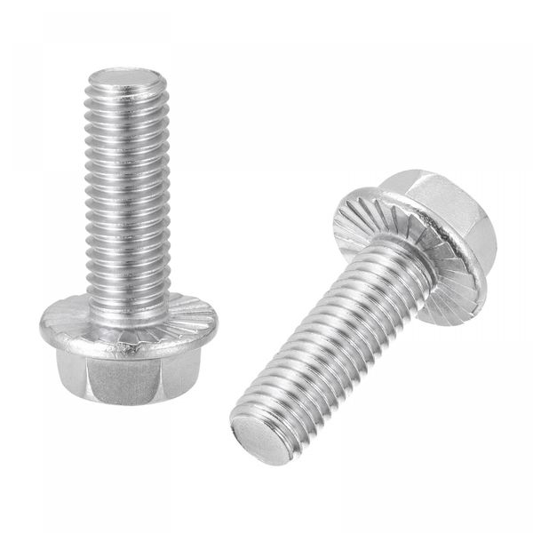 sourcing map M10x30mm Hex Serrated Flange Bolts Screws Metric Thread 304 Stainless Steel 6pcs