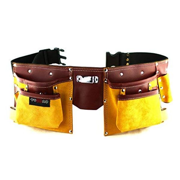 11 Pockets Carpenter Leather Tool Belt | Quick release work belt | Tool Holder work organizer for Builder, DIY er