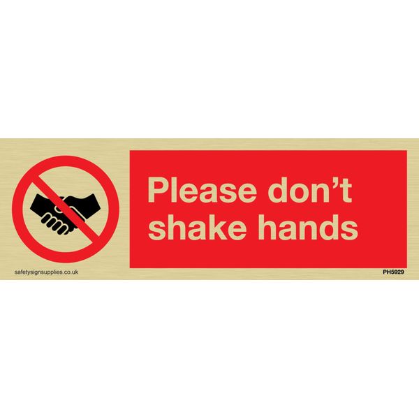 Schild mit Aufschrift „Please don't shake hands“, Kunststoff, halbstarr, goldfarben