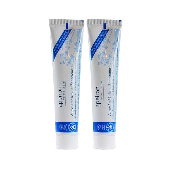 APEIRON Auromere Kräuter Zahncreme, Bei Homöopathie (2 X 75 Ml), Minze Geschmack, Bio Zahnpasta, Vegan, Fluoridfrei, Homöopathieverträglich, Naturkosmetik