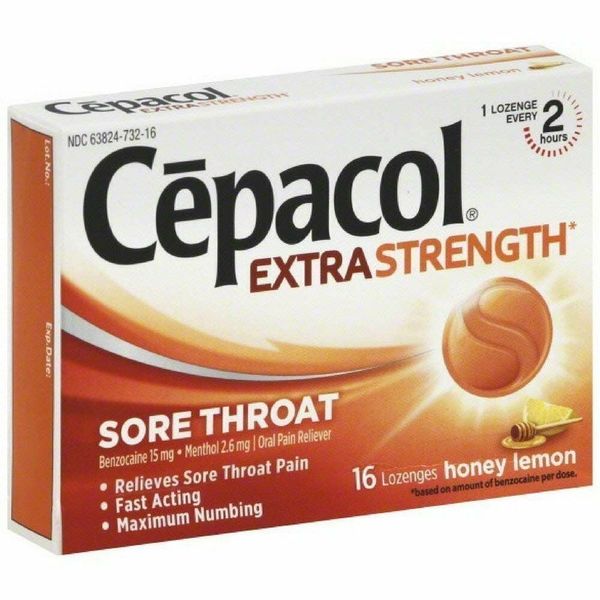 Cepacol Extra Strength Sore Throat Lozenges Honey Lemon Oral Pain Reliever 16 Ct