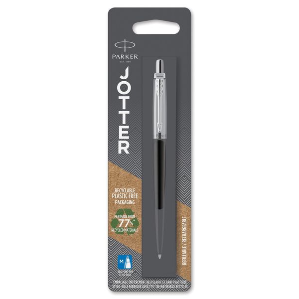 Parker Jotter Ballpoint Pen | Bond Street Black with Chrome Trim | Medium Point Blue Ink