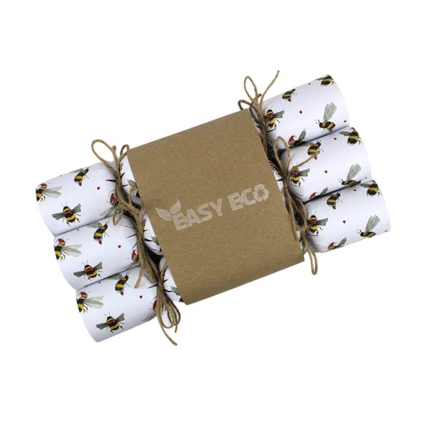 Easy Eco Recycled Paper Eco-Friendly Christmas Crackers Plastic Free - Festive Bees Christmas Table Decorations - Wildflower Seeds Xmas