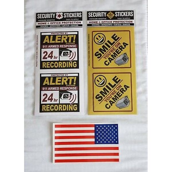 NEW Alert HOME & OFFICE Protection 24 Hr CCTV Camera SECURITY STICKERS Smile LOT