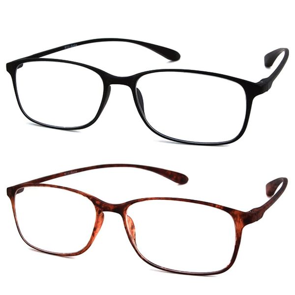 Calabria 720 Flexie Round Square Reading Glasses +1.75 Ebony/Tortoise (2 Pack) Men/Women Bendable Single Power Readers TR90