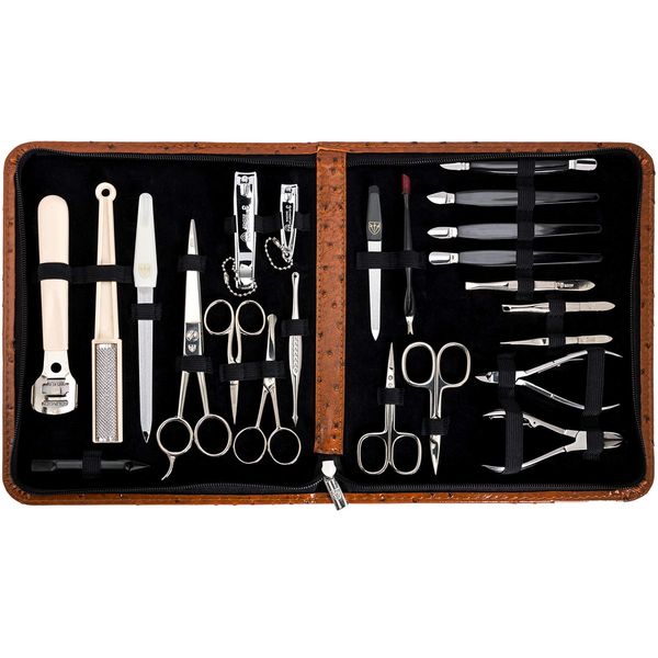 3 Swords Germany - Brand Quality 23 Piece Manicure Pedicure Grooming kit Set for Professional Finger & Toe Nail Care Tweezers File Clipper Fashion Leather case in Gift Box, Made by 3 Swords (7452)