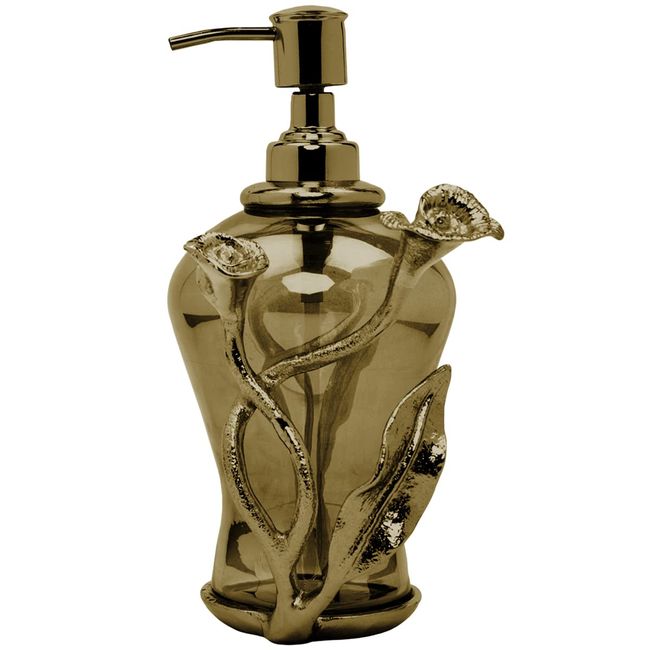 Soap Dispenser - Aluminum Black Luster Gold Finished Refillable Liquid Hand Lotion Container for Premium Home Decor Bathroom Accessories Kitchen - The Calla Lily Collection