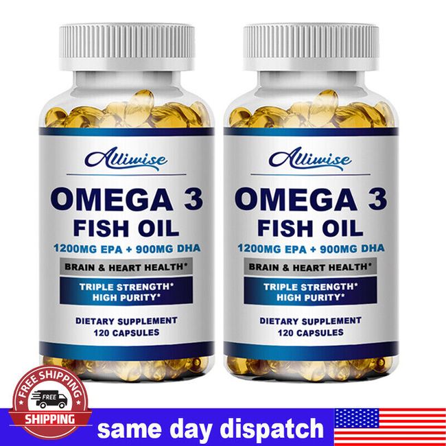 2pack Omega 3 Fish Oil Capsules 3x Strength EPA & DHA, Highest Potency 3600mg