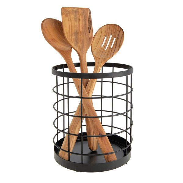 iDesign Wire Utensil Holder for Kitchen Counter, The Austin Collection - 6" x 6" x 7", Matte Black