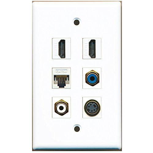 RiteAV - 2 HDMI 1 Port RCA White 1 Port RCA Blue 1 Port S-Video 1 Port Cat5e Ethernet White Wall Plate