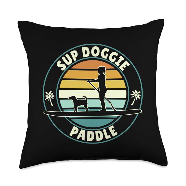 SUP Doggie Paddle Standup Paddling Dog Throw Pillow