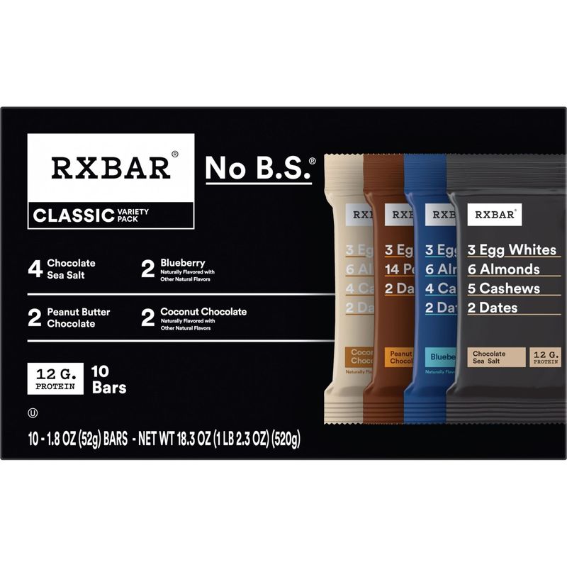 RXBAR Variety Pack Chewy Protein Bars, Ready-to-Eat, Protein Snack, 10 ...