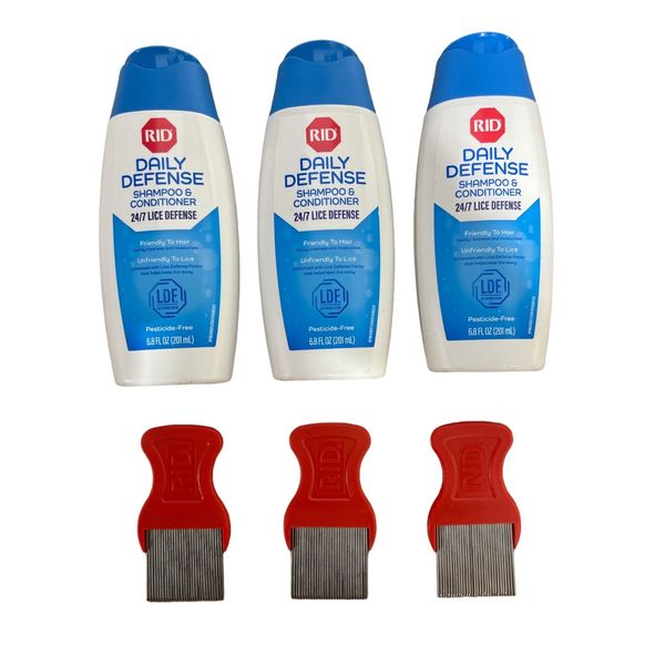 (3 PACK) RID Daily Defense Shampoo & Conditioner 6.8oz w/ comb