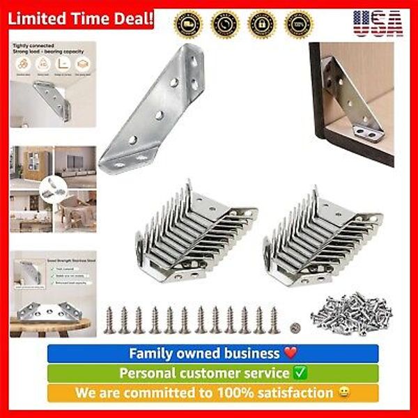 20 Pcs Stainless Steel Corner Connectors with 140 Screws for Furniture Support