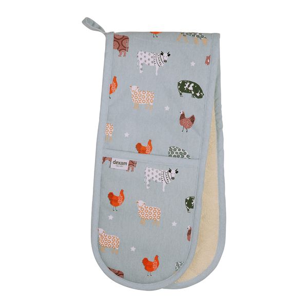 Dexam Farmyard Double Oven Gloves, Blue