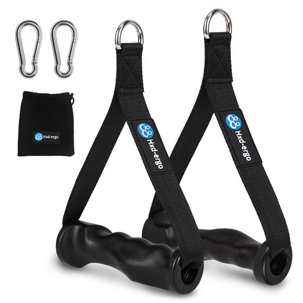 HXD-ERGO Ergonomic Exercise Handles for Cable Machine Attachments, Resistance Bands - Gym Handles for Yoga, Pilates, Strength Training Workout (Black/Grey/Blue)