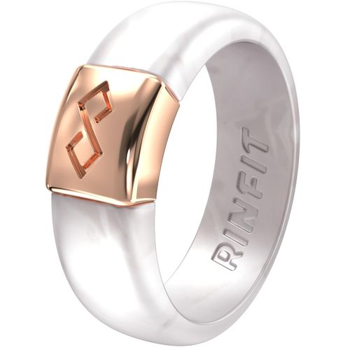 Rinfit Silicone Rings for Women 6mm Wide, 2mm Thick - Silicone Wedding Bands Women - Infinity Ring with Metal Plate - Rubber Rings - Pearl/Rose Gold - Size 5