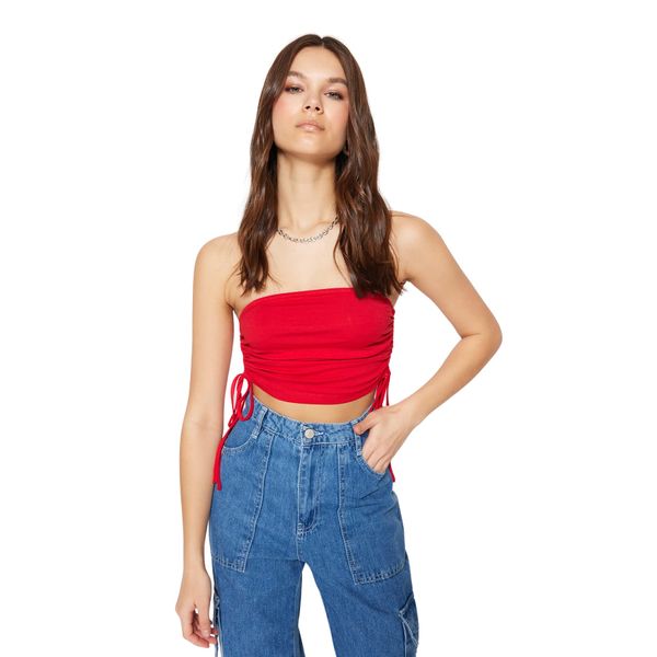 TRENDYOL Women's Slim Fit Basic Crew Neck Knit Bustier Bra, red