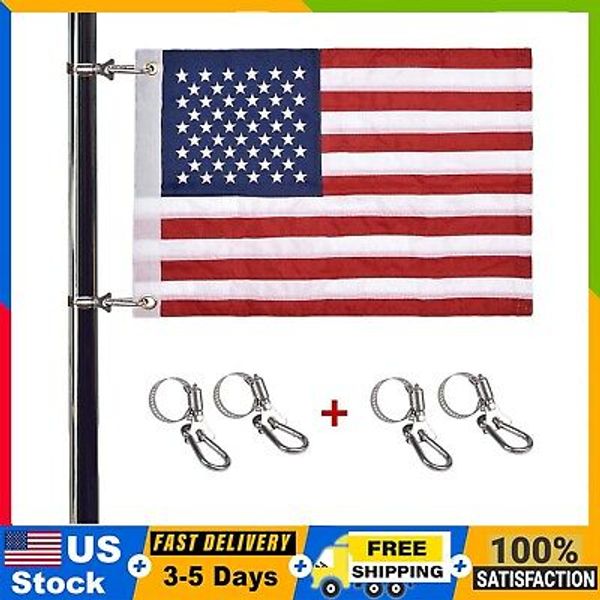 USA Universal Boat Flag Marine 12x18" with 4 Boat Flag Pole Kits for July 4th