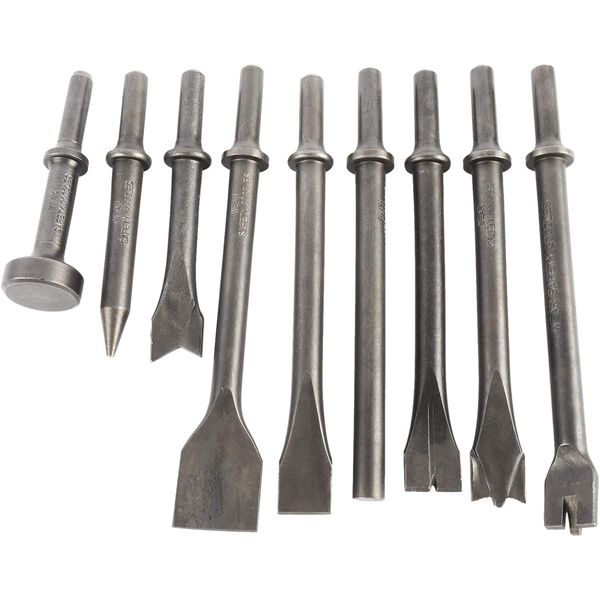 9 Pcs Pneumatic Chisel Tool Set Air Hammer Punch Chipping Bits Set 0.39In Shank