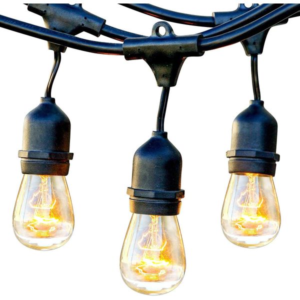 Brightech Ambience Pro Outdoor String Lights - Commercial Grade Waterproof Patio Lights with 24 Ft Dimmable Incandescent Edison Bulbs, Porch String Lights for Patio, Backyard, Christmas - 7 Bulbs 11W