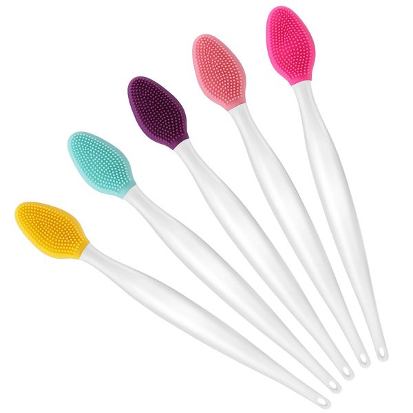 Qianyu 5 Pcs Lip Brush Tool Lip Scrub Brush Double-Sided Silicone Lip Exfoliator Brush Lip Scrubber Tool Smoother and Fuller Appearance Soft Bright Lightening for Dark and Chap Lips