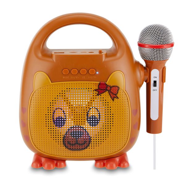 Singimals Kids Karaoke Speaker with Microphone - Unleash Your Child's Inner Superstar, Bluetooth v5.1, 12H Playtime, 5W Speaker, Multicolor LED Lighting, Theo The Bear