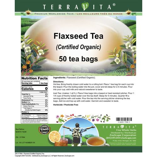 Flaxseed (Certified Organic) Tea (50 tea bags, ZIN: 517694)