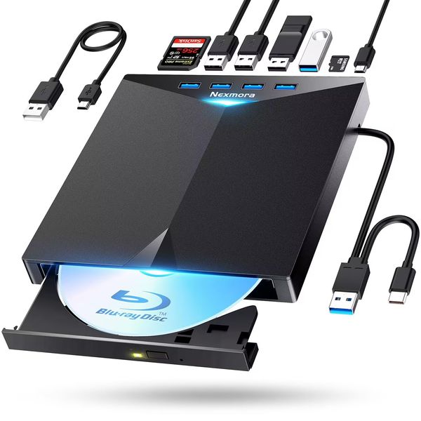 2024 Innovation High Speed Version, Multi-Function & Quiet: Blu-ray Drive, External Blu-ray Player, USB 3.0 & Type-C Connection, Read/Write, Thin & Lightweight, External Blu-ray Drive, BD Drive,