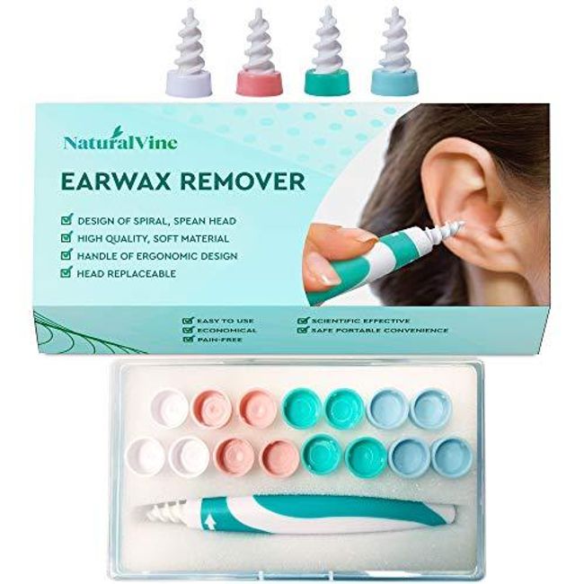 Earwax Remover, Soft Silicone Spiral Earwax Remover Tool, 16 Replacement Heads, q-tip Replacement