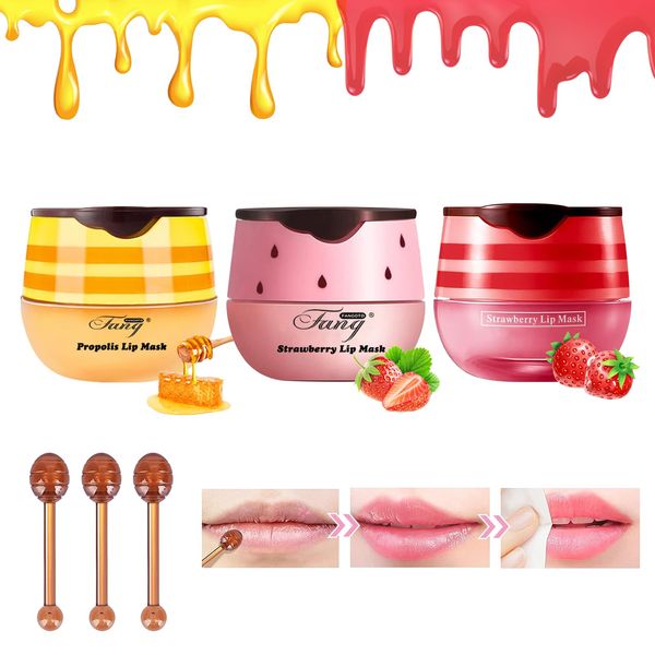 Bee Balm Lippenbalsam, 3 Stke Honey Balm, Lippenpflege Feuchtigkeitsspendende Lippenmaske, Lip Sleeping Mask, Lippenbalsam zum Aufhellung von Lippenfältchen, Lippenpflege und Feuchtigkeit