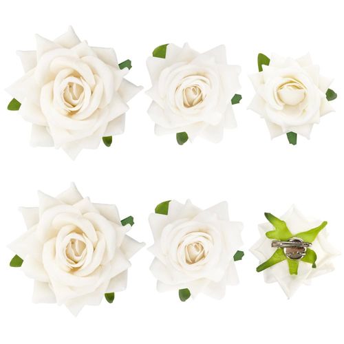 Ahoney 6 Pieces White Flower Hair Clips for Women Girls Hair, 3 Sizes Floral Alligator Clips Boho Flowers Hair Pins Brooch Headpieces for Wedding Beach Hair Decor (White)