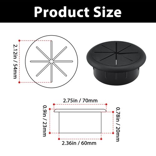 2Pcs Flexible Desk Grommet, HONSNkS 2-3/8 Inch Cable Cord Hole Plug Wire Hole Cover for Desktop Equipment Wiring Management and Protection (Black)