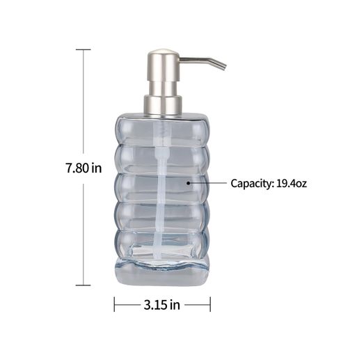 Indecor Home Glass Lotion Pump, Refillable Soap Dispenser for Bathroom, Kitchen and Countertop, Durable Modern Design, Eco-Friendly with Metal Pump, Stylish Home Accessory, Ashley Blue Square