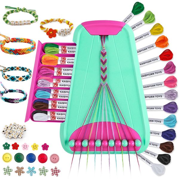 Arts and Crafts for Kids Ages 8-12,Friendship Bracelet Making Kit for Girl,Kids Jewelry Making Kit with 28 Pre-Cut Threads,Christmas Birthday Gifts for Ages 6 7 8 9 10 11 12 Year Old Green Rose