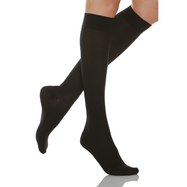 Relaxsan Microfibre 850M (1 Pair - Black, Sz.5) - 140 denier microfiber moderate support knee high socks 18-22 mmHg