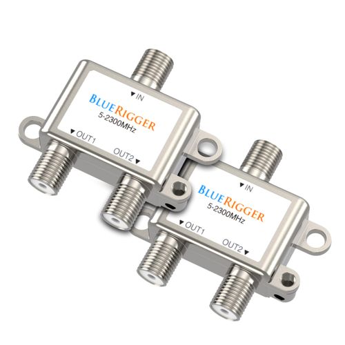 BlueRigger 2-Way Coaxial Cable Splitter (RG6 Compatible, F-Type, 2.3GHZ 5-2300MHz) Digital Signal Female Coax Splitter - Works with Satellite, Antenna, HDTV, Amplifier, CATV Cable TV, 2 Pack