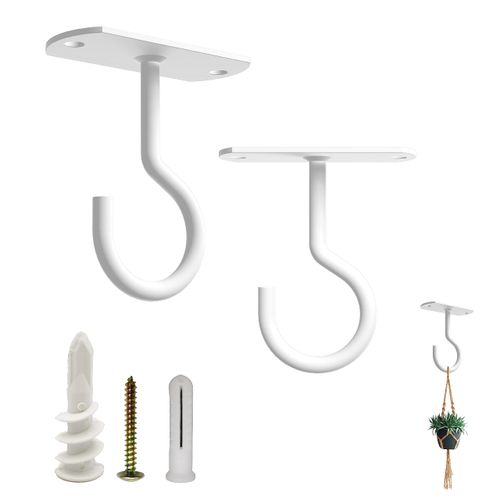 NACETURE Ceiling Hooks for Hanging Plants 2 Pack - Square Wall Mount Plant Hanger Indoor Hanging Hooks Metal Plant Bracket Iron Lanterns Hangers for Wind Chimes, Planters (White 2 Pack)