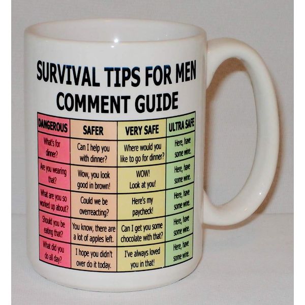 Survival Tips for Men Big 15Oz Ceramic Mug Novelty Gift