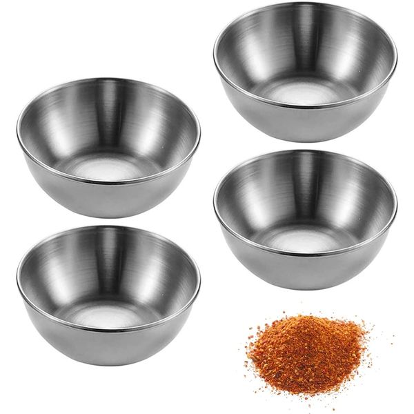 Offfay Dipping Bowls, Stainless Steel Dipping Sauce Dishes, Small Round Seasoning Dish, Sushi Dipping Bowls, Appetizer Serving Plates for Kitchen Home Restaurant (Silver)