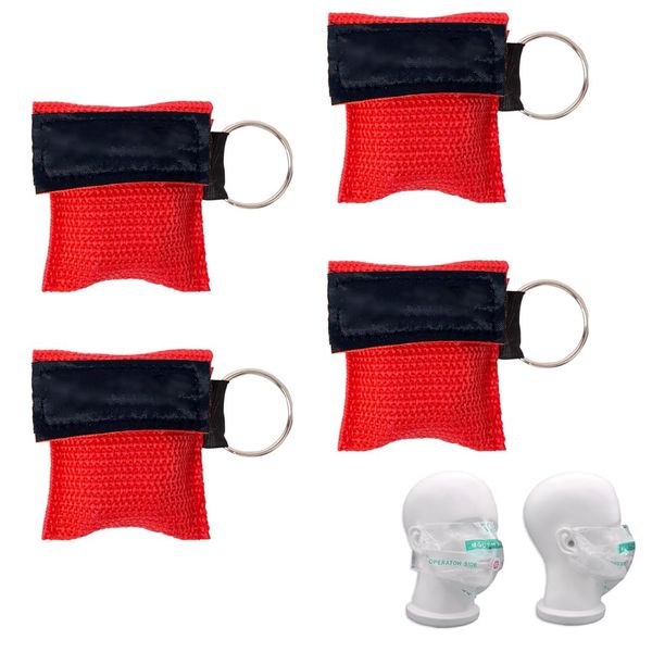 QJIBOVM 4pcs Mask Keychain Ring Emergency Kit Face Shield for First Aid or Training