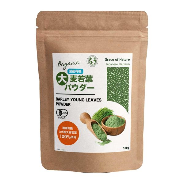 Grace of Nature Organic Barley Wakaba Powder, Made in Japan, Shimane Prefecture, Organic Powder JAS Certified, 3.5 oz (100 g)