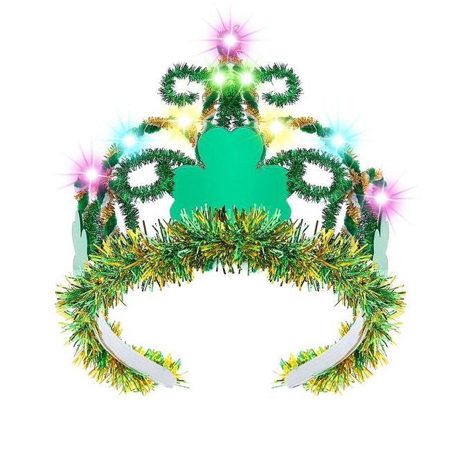 Jakawin St Patricks Day Shamrock Crown Irish Tiara Headband Holiday Costume Green Headwear Hair Accessories for Women and Girls