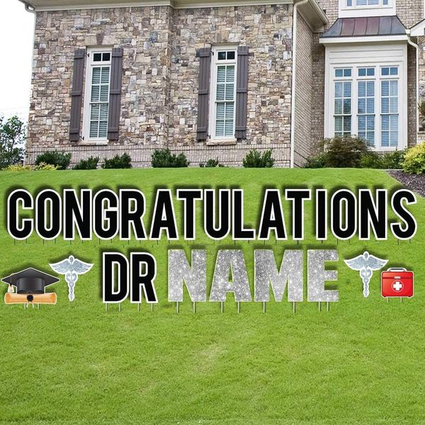 Custom Congratulations and Dr Name Yard Card, Stakes Included