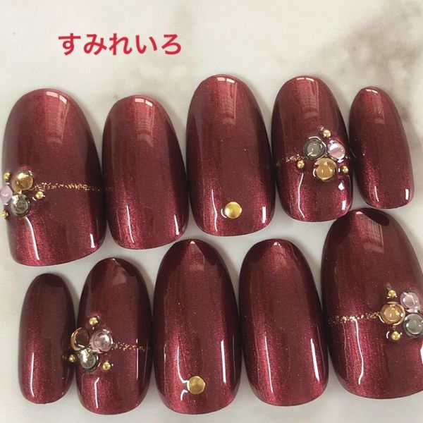 Nail tips False nails Design nails Cute Short Long Bridal Autumn nails Nail Presents Short nails Small nails Large nails Very short Chibi nails Adult nails False nails Office nails Simple<br> [1688] Bordeaux red pearl stone nail b/ma