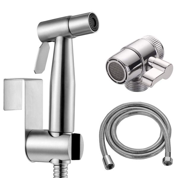 Bidet Shower Kit - Stainless Steel Bidet Hand Shower for Bidet Toilet Shower with 2 Way Shower Diverter, 1.5m Shower Hose and Hand Shower Holder